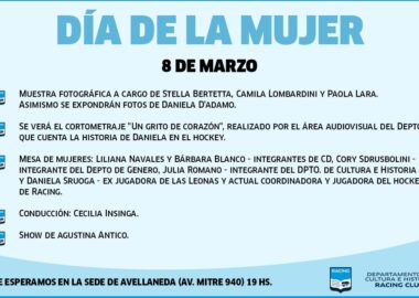 El depto de cultura e historia realizará un evento por el Día de la Mujer