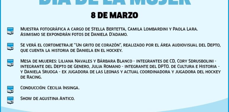 El depto de cultura e historia realizará un evento por el Día de la Mujer